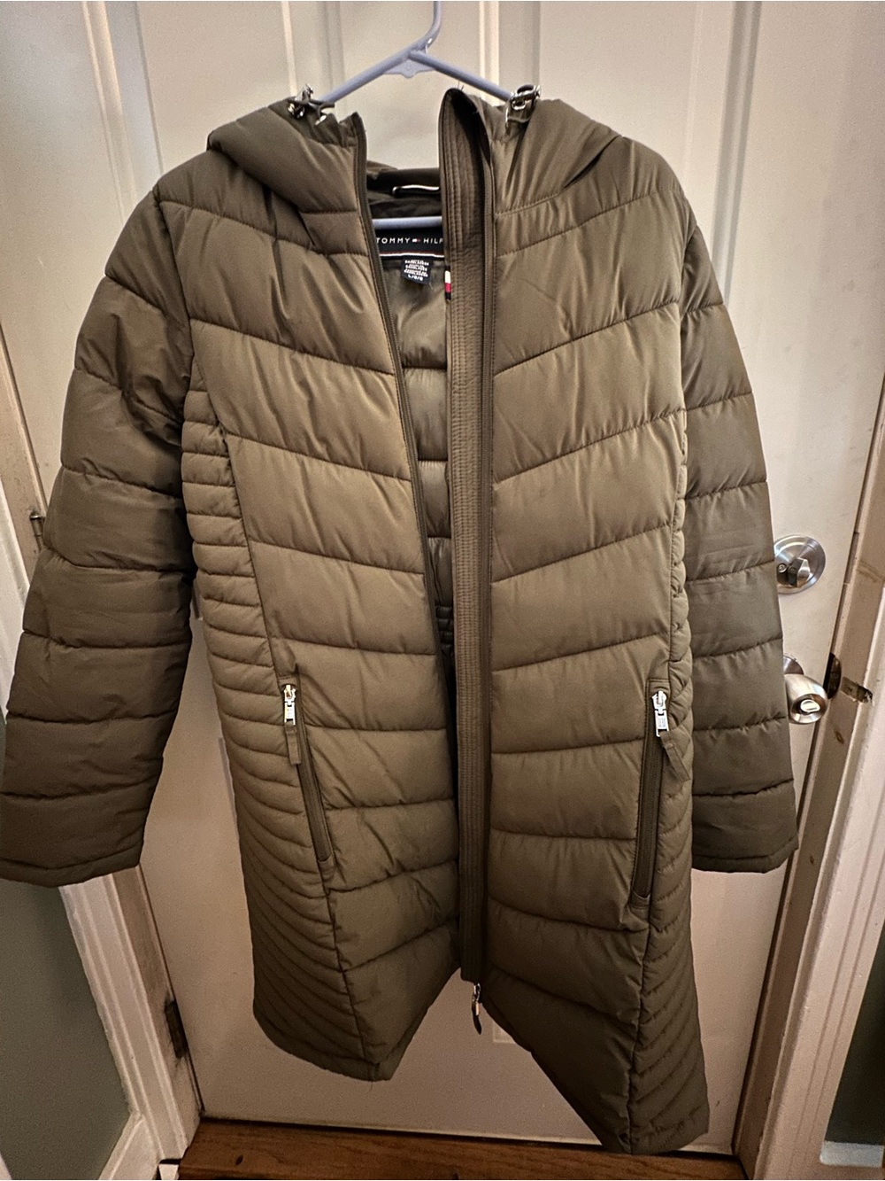 Tommy Hilfiger Olive Green Quilted Puffer Coat with Hood